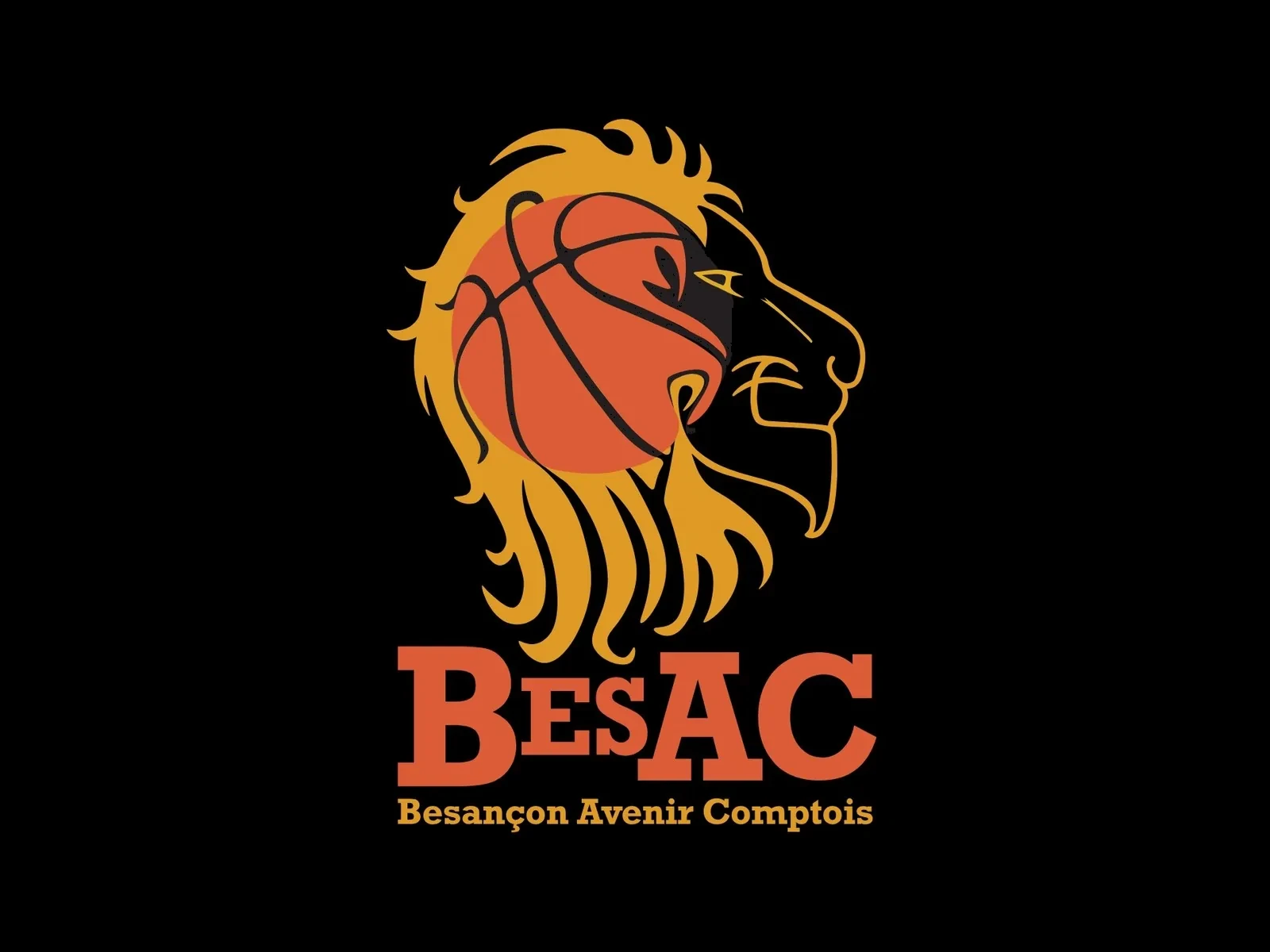 Logo BESAC, Besançon Avenir Comptois — mascotte lion et ballon de basketball